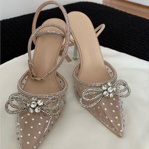 SHEIN Rhinestone Embellished Nude Heels